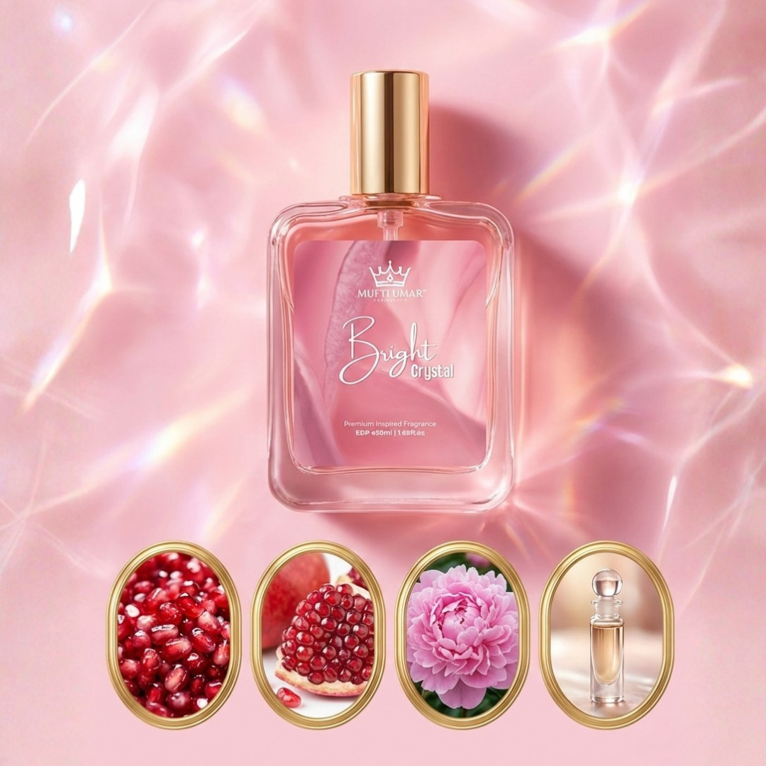 Mufti Umar Fragrance Bright Crystal Perfume for Women – Long Lasting Summer Fruity Floral Extrait De Parfum – Elegant & Refreshing Fragrance for Day & Nights, Office, Brunch & Special Occasions – 50ml