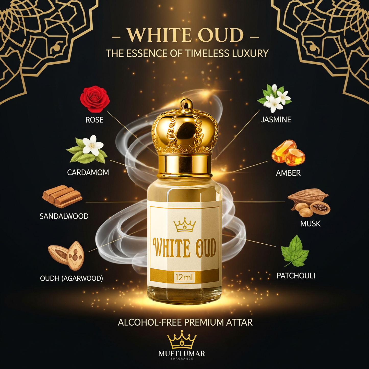 Mufti Umar White Oud-12ml | Non-Alcoholic Roll-on Fragrance |  Premium Attar | Unisex