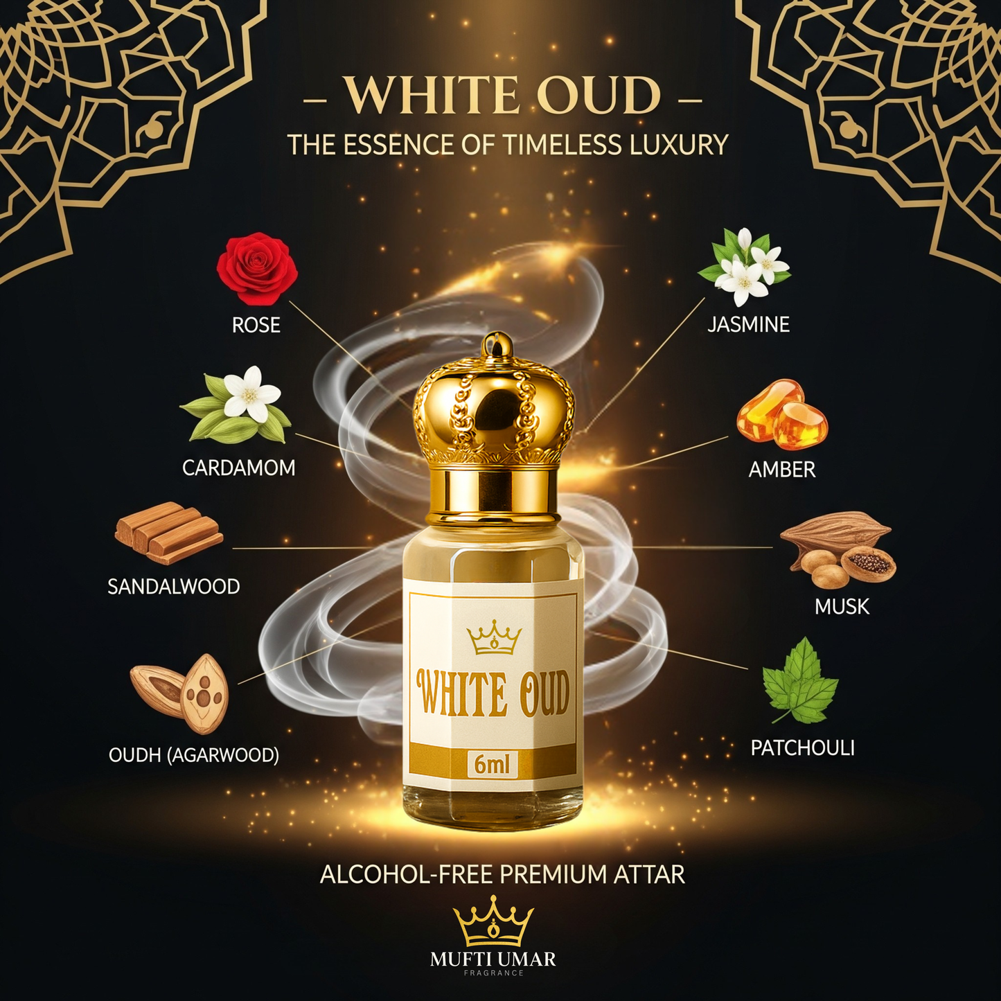 Mufti Umar White Oud-6ml | Non-Alcoholic Roll-on Fragrance |  Premium Attar | Unisex